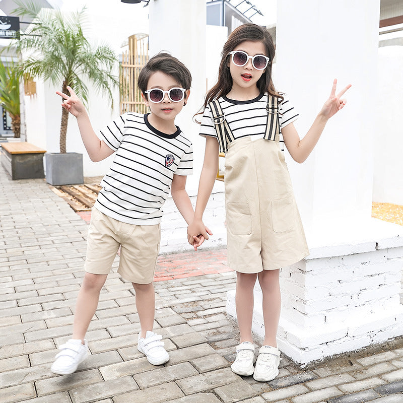 I23041102親子裝2023新款潮夏裝全家裝親子裝背帶褲裝