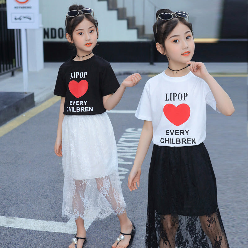 FA23072001童裝女童短袖套裙夏裝2023兒童新款夏季裙子韓版紗裙女孩兩件套