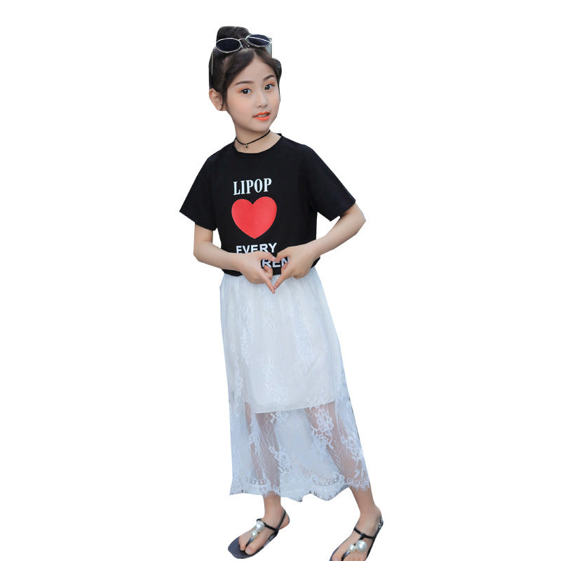 FA23072001童裝女童短袖套裙夏裝2023兒童新款夏季裙子韓版紗裙女孩兩件套