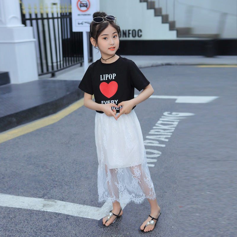 FA23072001童裝女童短袖套裙夏裝2023兒童新款夏季裙子韓版紗裙女孩兩件套