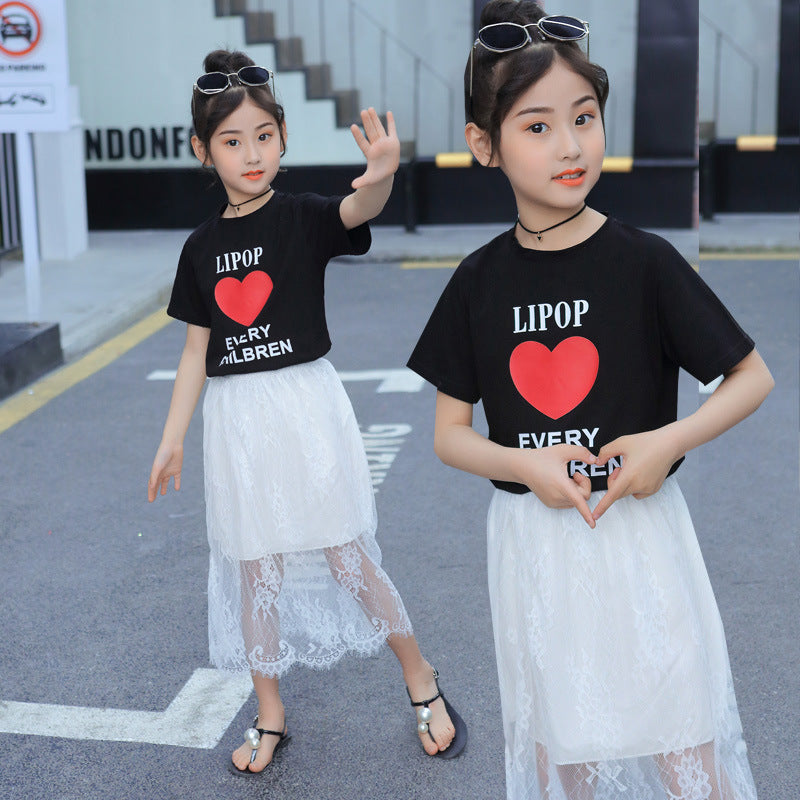 FA23072001童裝女童短袖套裙夏裝2023兒童新款夏季裙子韓版紗裙女孩兩件套