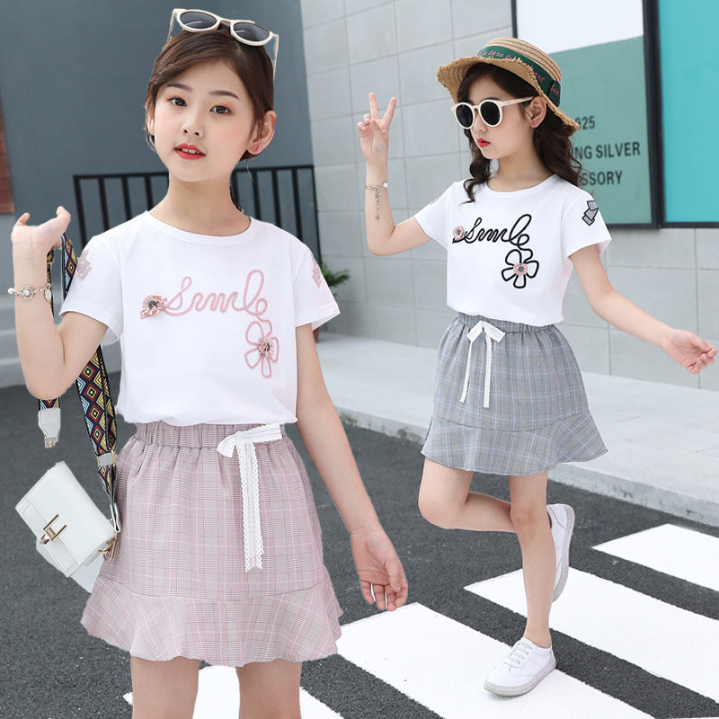 F23062219女童夏裝裙子短袖兩件套裙