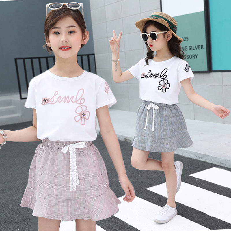 F23062219女童夏裝裙子短袖兩件套裙
