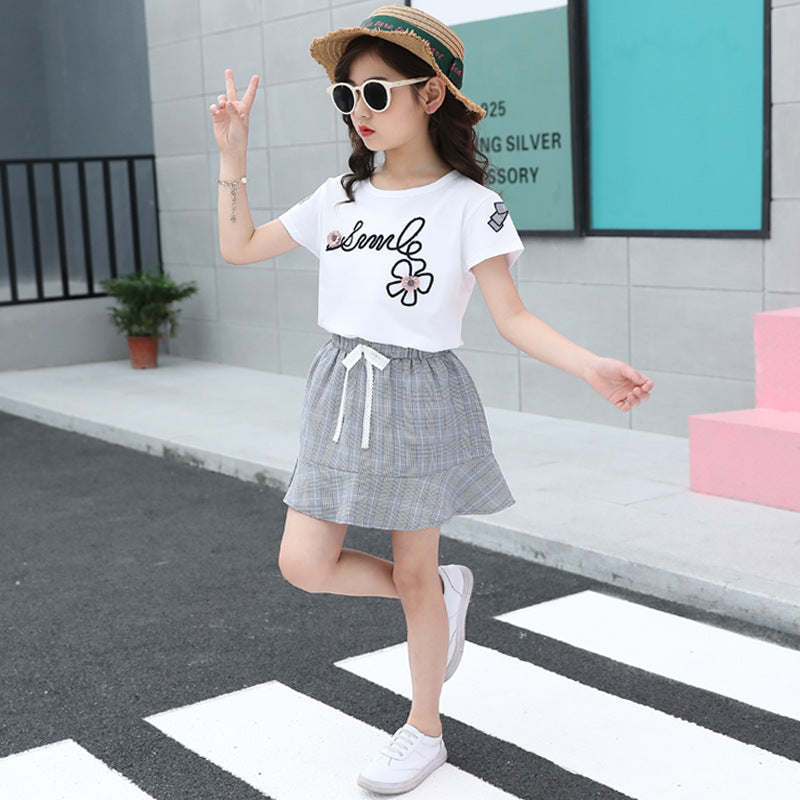 F23062219女童夏裝裙子短袖兩件套裙