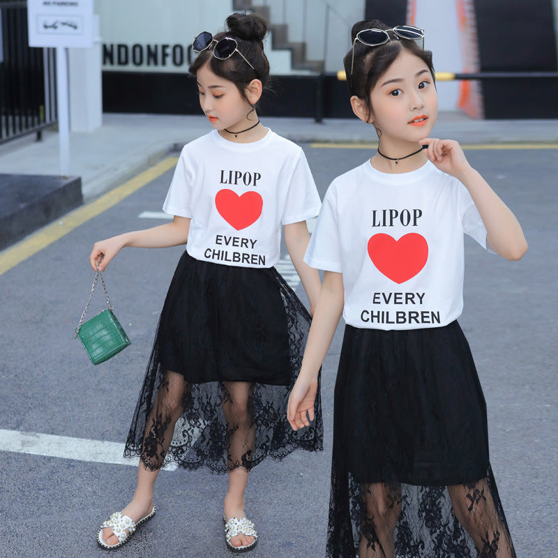 FA23072001童裝女童短袖套裙夏裝2023兒童新款夏季裙子韓版紗裙女孩兩件套
