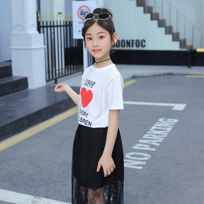 FA23072001童裝女童短袖套裙夏裝2023兒童新款夏季裙子韓版紗裙女孩兩件套
