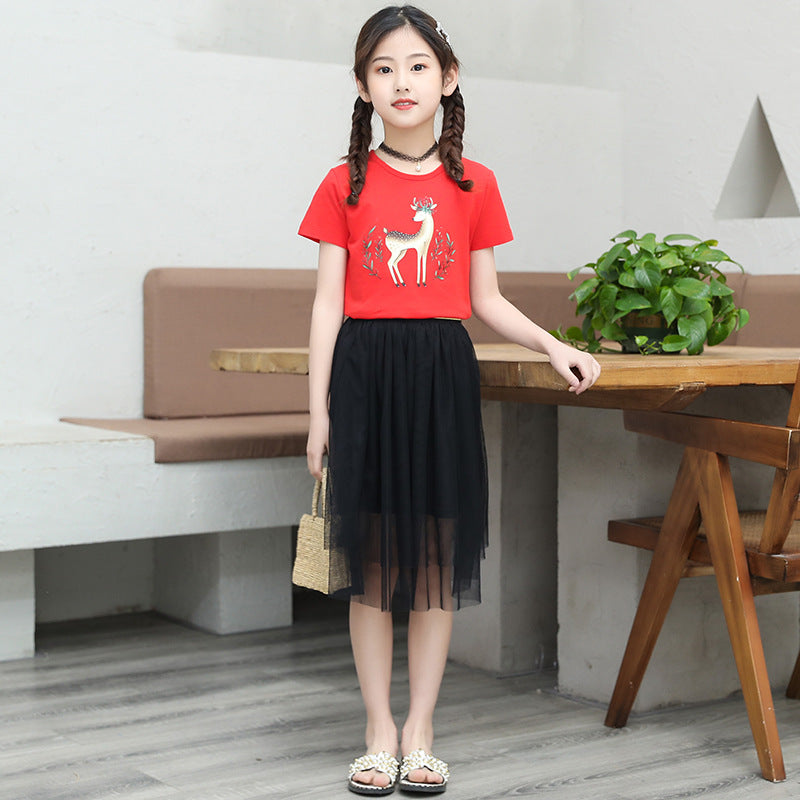 F23062221女童連衣裙短袖學院風2023夏季新款中大童運動公主裙子