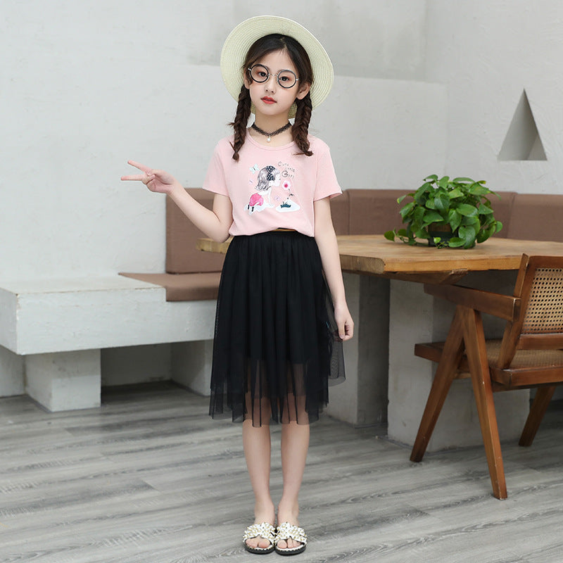 F23062221女童連衣裙短袖學院風2023夏季新款中大童運動公主裙子