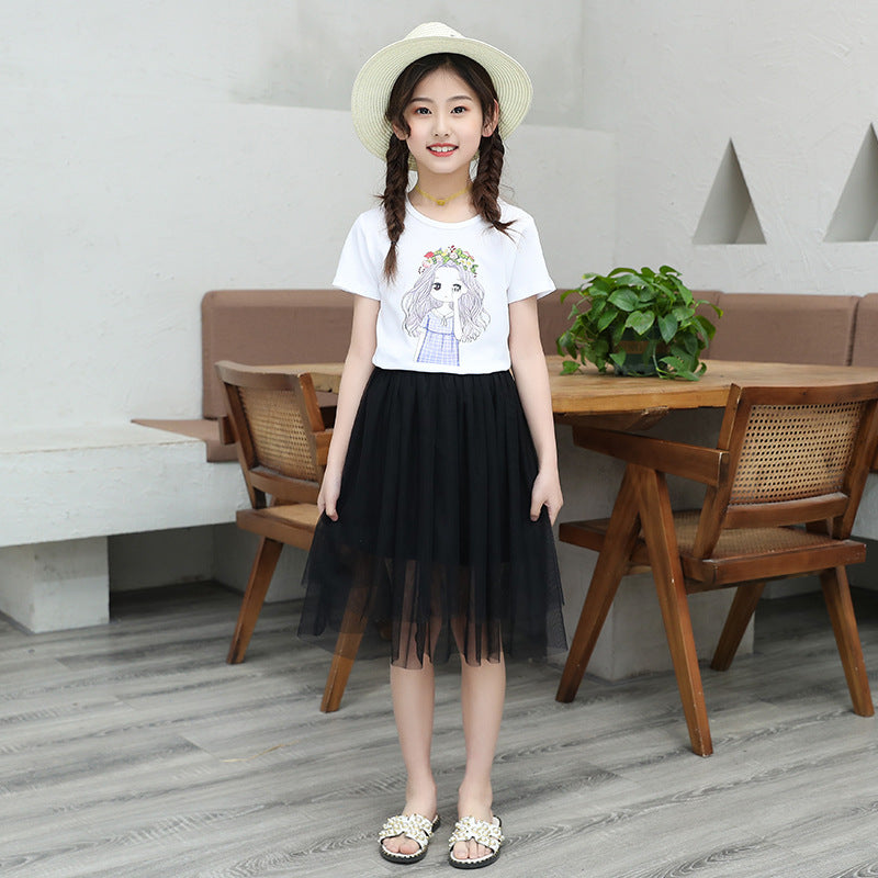 F23062221女童連衣裙短袖學院風2023夏季新款中大童運動公主裙子