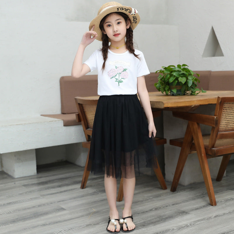 F23062221女童連衣裙短袖學院風2023夏季新款中大童運動公主裙子