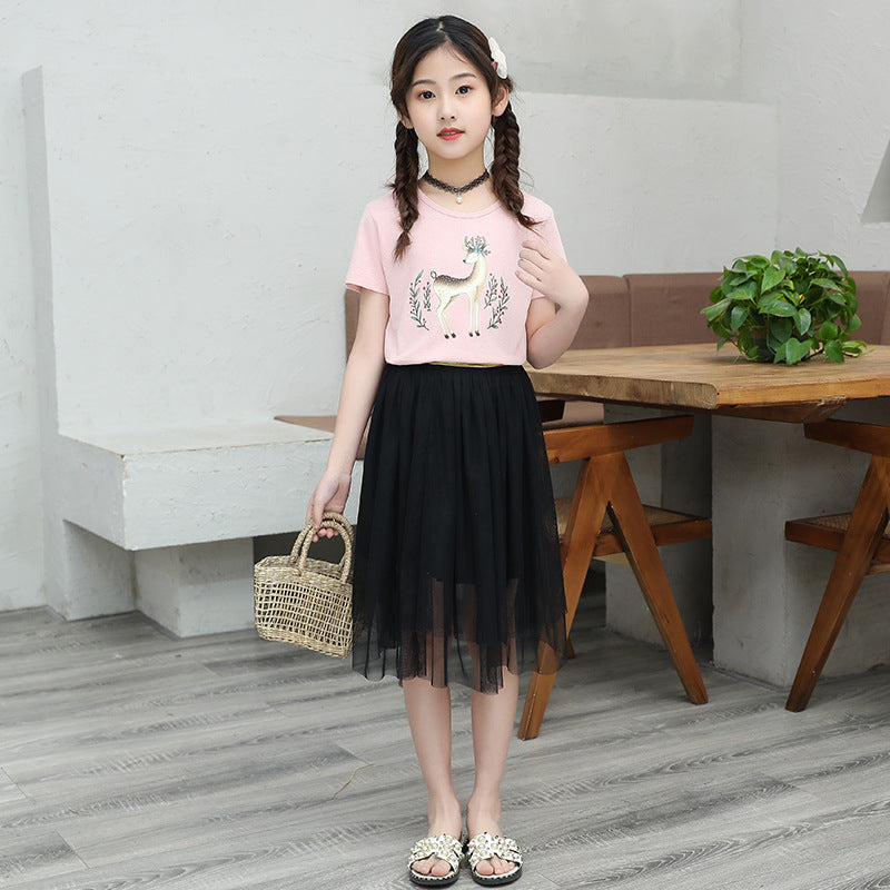 F23062221女童連衣裙短袖學院風2023夏季新款中大童運動公主裙子