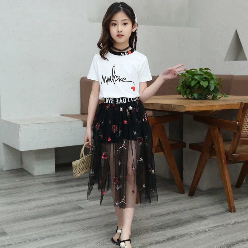 F23062221女童連衣裙短袖學院風2023夏季新款中大童運動公主裙子