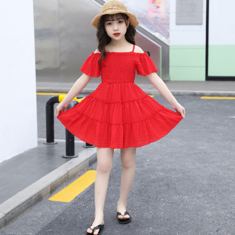 F23062221女童連衣裙短袖學院風2023夏季新款中大童運動公主裙子