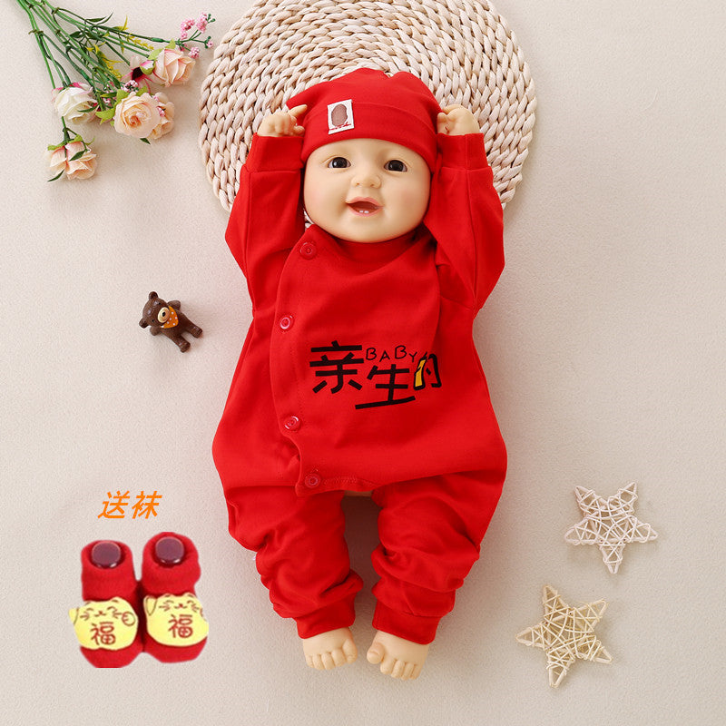 Z23121403慶生百天滿月嬰幼兒寶寶紅色喜慶新款潮流時尚0-1歲服飾新年服(9-12天到貨)(尺碼如遇缺貨可再詢問是否己補足)