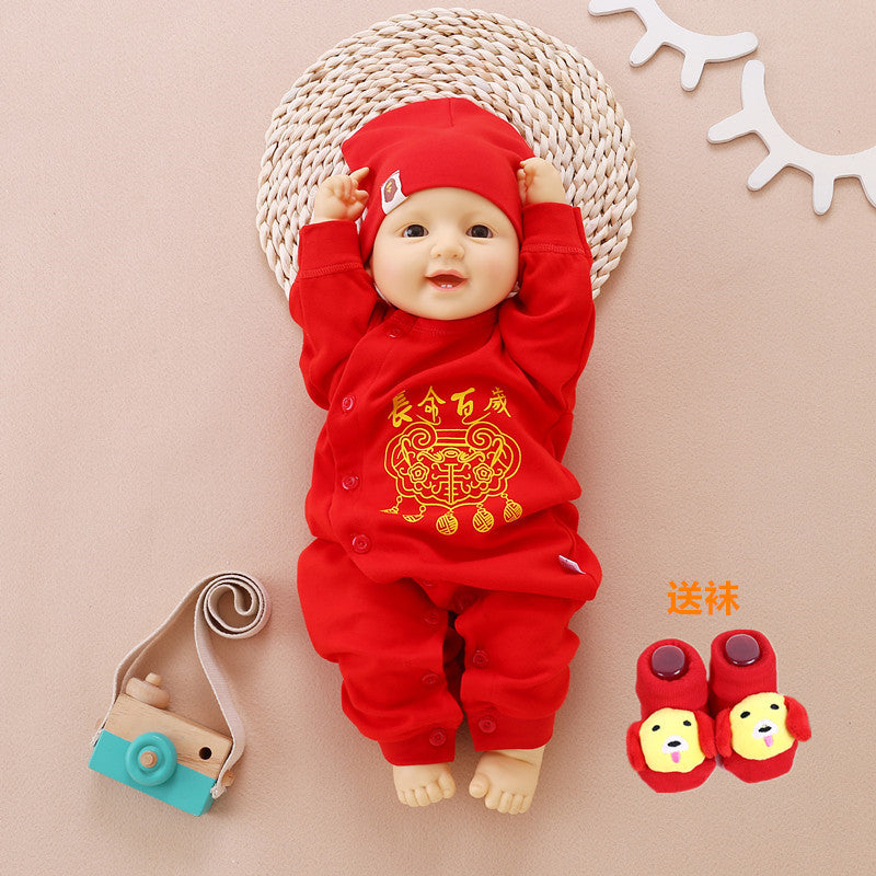 Z23121403慶生百天滿月嬰幼兒寶寶紅色喜慶新款潮流時尚0-1歲服飾新年服(9-12天到貨)(尺碼如遇缺貨可再詢問是否己補足)
