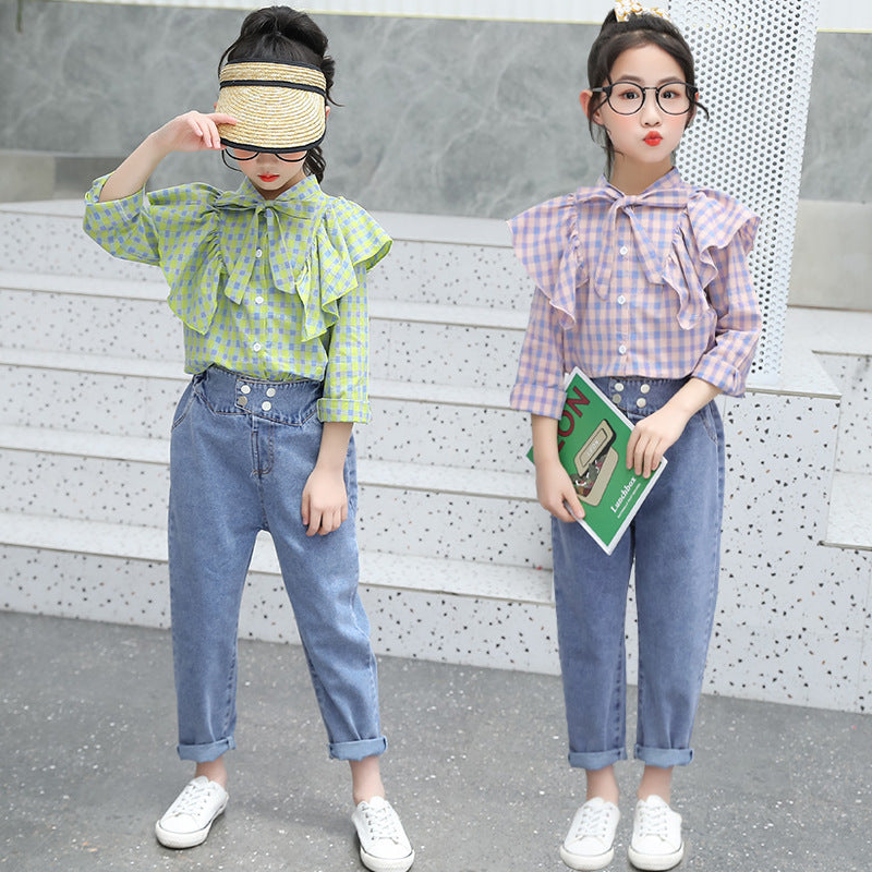 F23090721女童洋氣套裝2023新款韓版女孩網紅春秋時髦衣服中大兒童兩件套潮