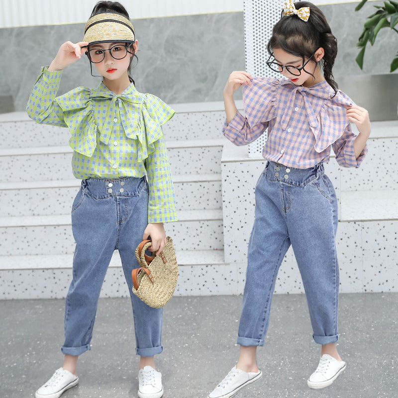 F23090721女童洋氣套裝2023新款韓版女孩網紅春秋時髦衣服中大兒童兩件套潮