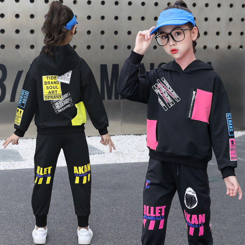 FA23100501套裝2023女童春秋新款印花套裝韓版寬鬆時尚洋氣運動兩件套裝