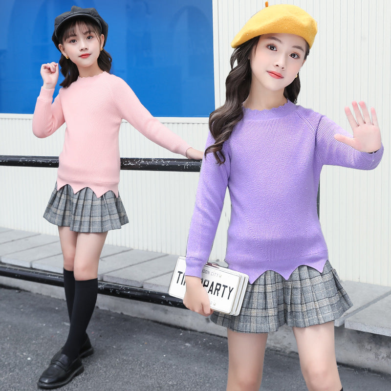 FA23100509女童套裝春秋新款跨境休閒衛衣牛仔拼接兩件套中大童女孩潮