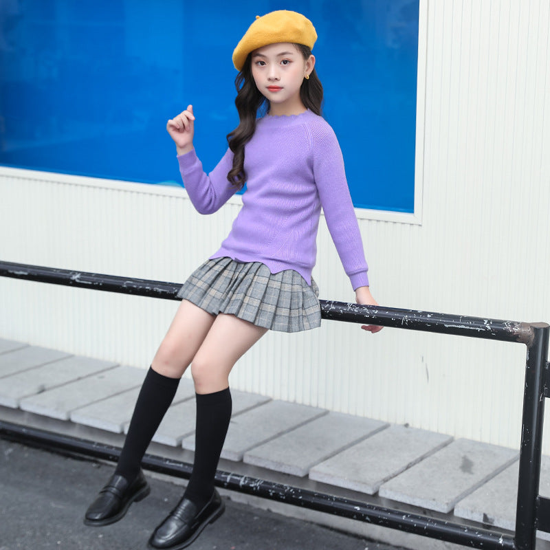 FA23100509女童套裝春秋新款跨境休閒衛衣牛仔拼接兩件套中大童女孩潮