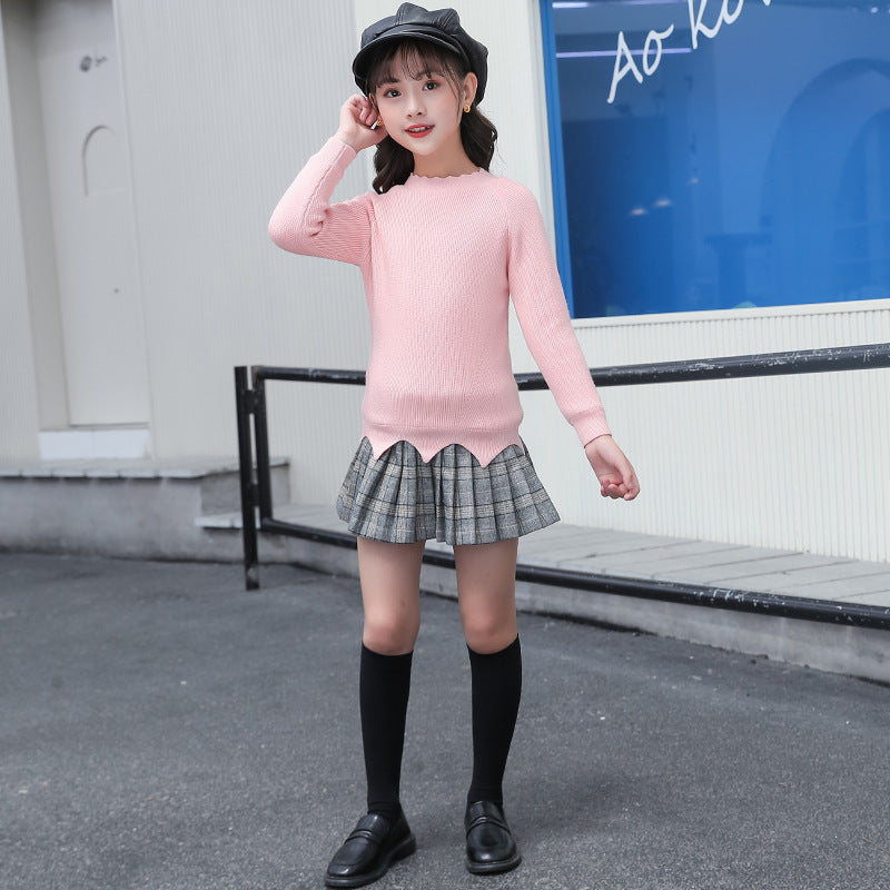 FA23100509女童套裝春秋新款跨境休閒衛衣牛仔拼接兩件套中大童女孩潮