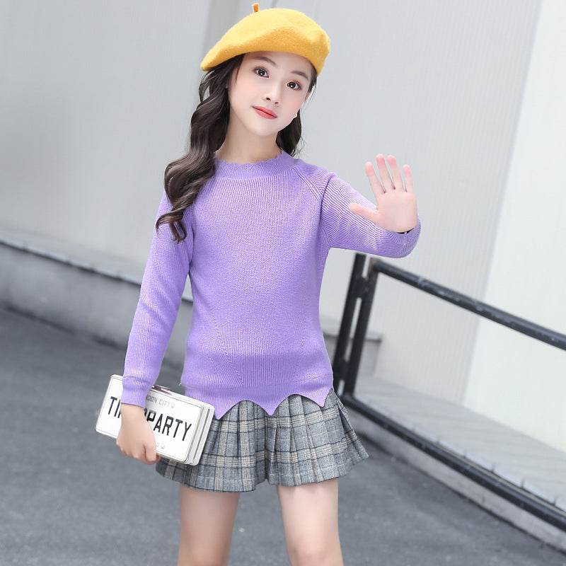 FA23100509女童套裝春秋新款跨境休閒衛衣牛仔拼接兩件套中大童女孩潮