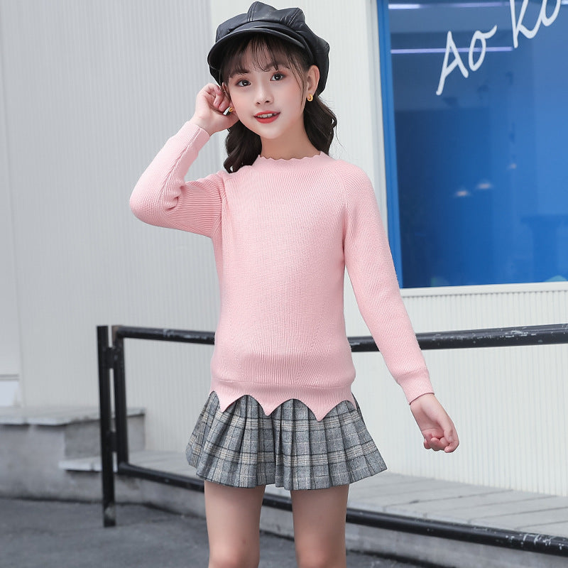 FA23100509女童套裝春秋新款跨境休閒衛衣牛仔拼接兩件套中大童女孩潮