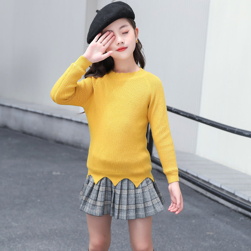 FA23100509女童套裝春秋新款跨境休閒衛衣牛仔拼接兩件套中大童女孩潮