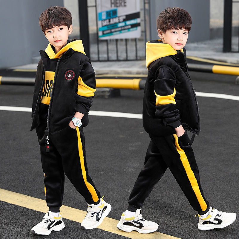 FC23120709童裝男童套裝秋冬裝2023年新款帥氣男孩中大兒童加絨加厚三件組潮(9-12天到貨)
