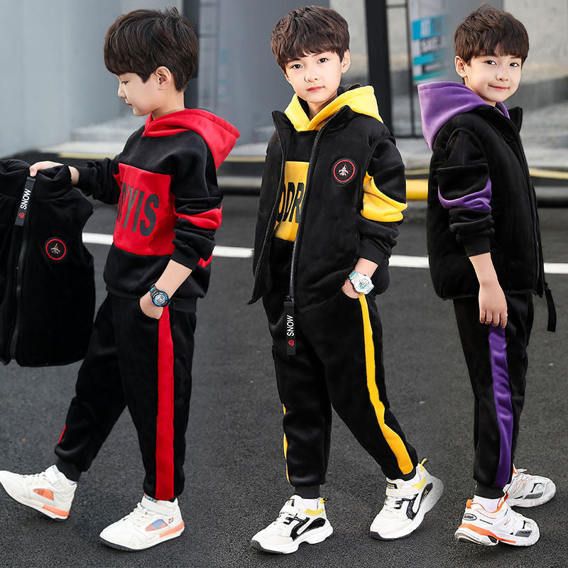 FC23120709童裝男童套裝秋冬裝2023年新款帥氣男孩中大兒童加絨加厚三件組潮(9-12天到貨)