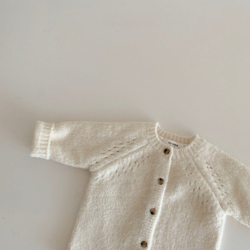 GB24011106韓版ins嬰幼童裝質感休閒毛衣外套寶寶圓領含羊毛針織開衫秋冬裝