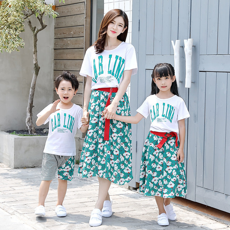 I23041108新款夏天親子裝套裝-短袖T恤碎花套裝