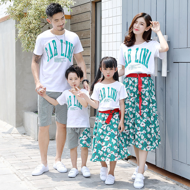 I23041108新款夏天親子裝套裝-短袖T恤碎花套裝