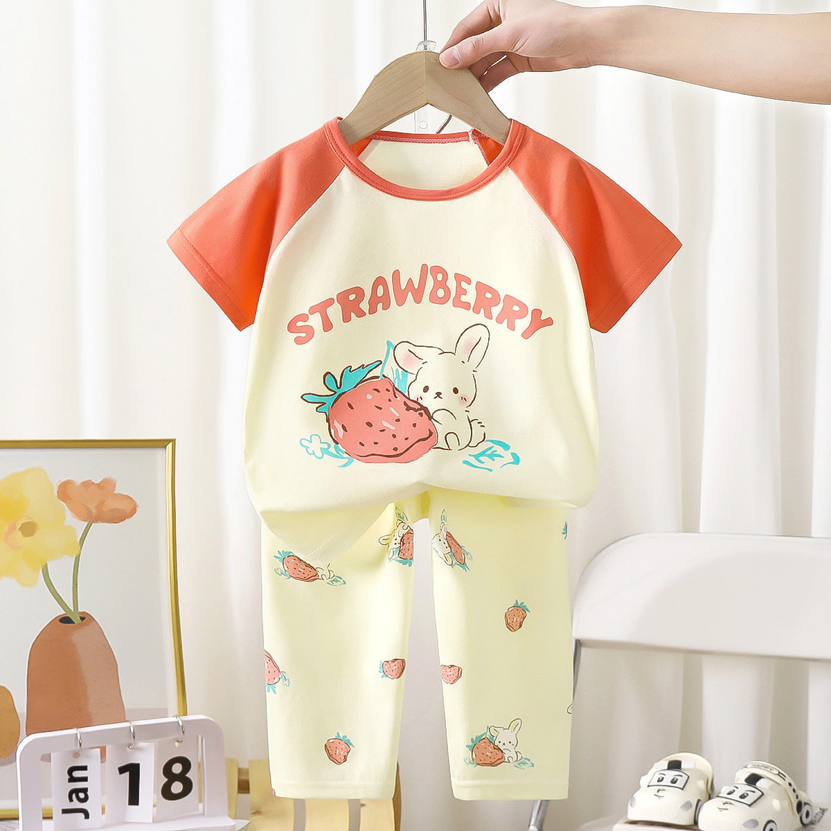 Z25022316兒童短袖套裝夏季新款純棉男童睡衣女童寶寶空調服A類夏裝童裝