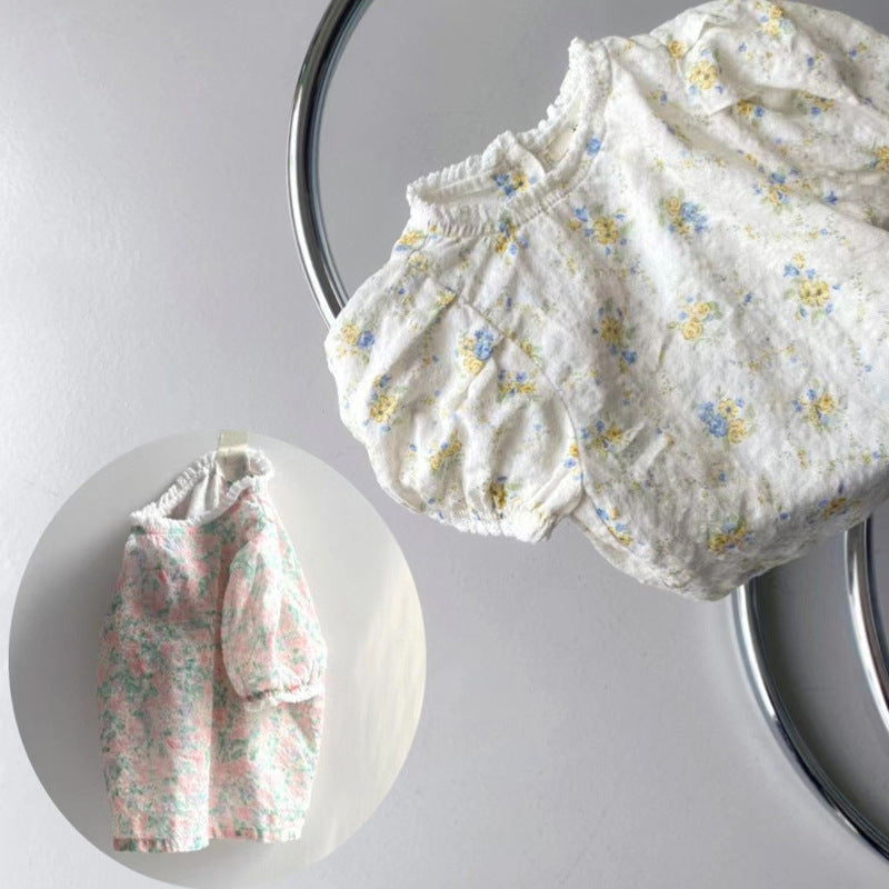 GB23080305韓版童裝2022夏季女童牛仔背帶裙+碎花短袖T寶寶可愛洋氣套裝潮