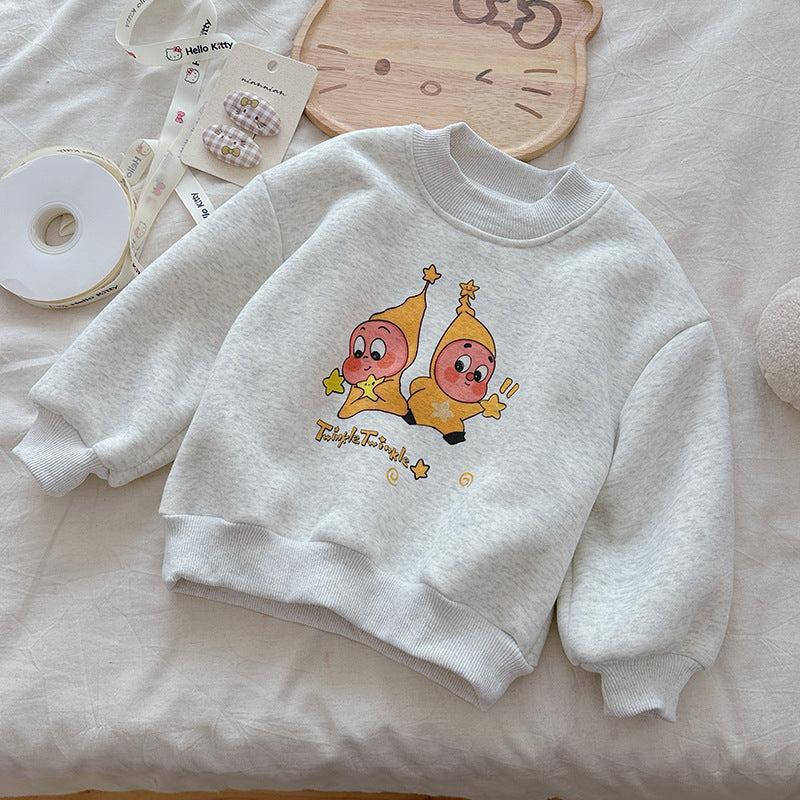 CA25112712韓版童裝2025冬季女孩卡通星星人加絨衛衣兒寶寶保暖長袖T卹