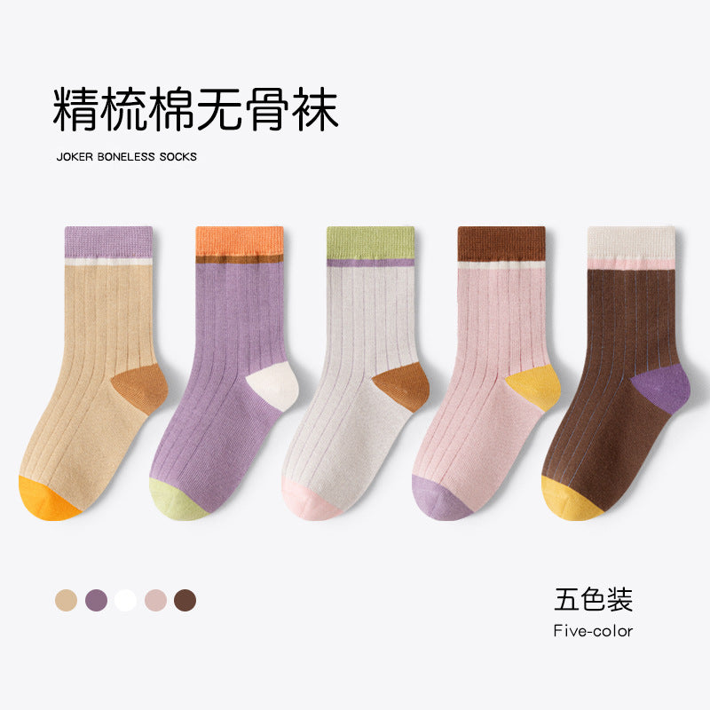 GI25073102純色女童襪子 秋冬新中筒襪 女童青少年學生棉襪 防臭針織衫 中大童襪