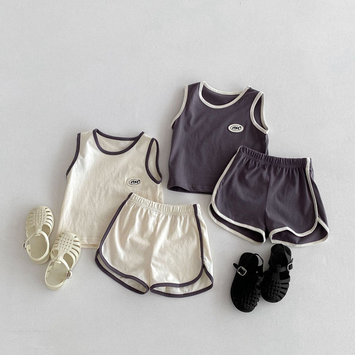 G25051413兒童套裝夏季韓版男女0-2歲小童新款童裝棉質無袖背心短褲休閒裝