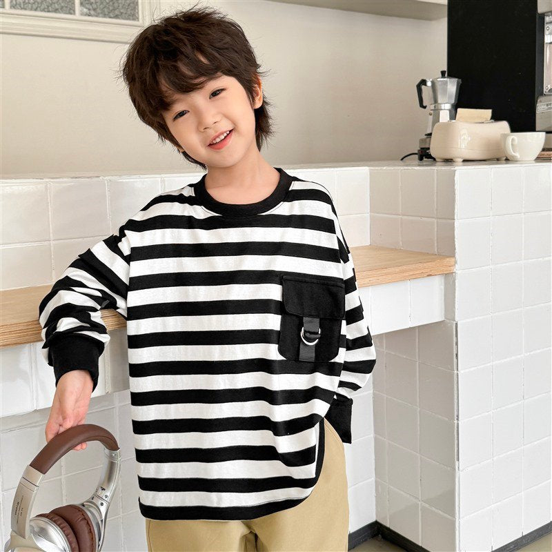 GJ25082710春秋新款男童長袖條紋T卹兒童韓版童裝衣服洋氣秋裝潮