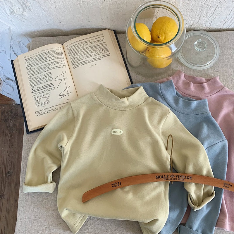 CA25112716基本備韓版兒童親膚德絨半高領打底衫男女寶寶高彈加厚內搭T恤