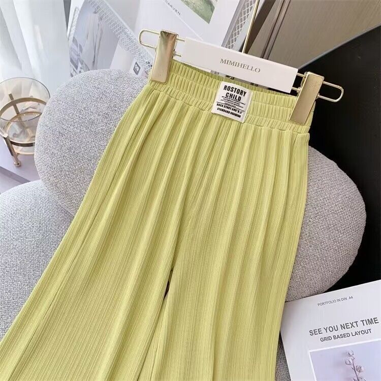 Z25030912女童闊腿褲洋氣夏季薄款女孩冰絲垂垂褲中大童時髦直筒褲子女寶寶