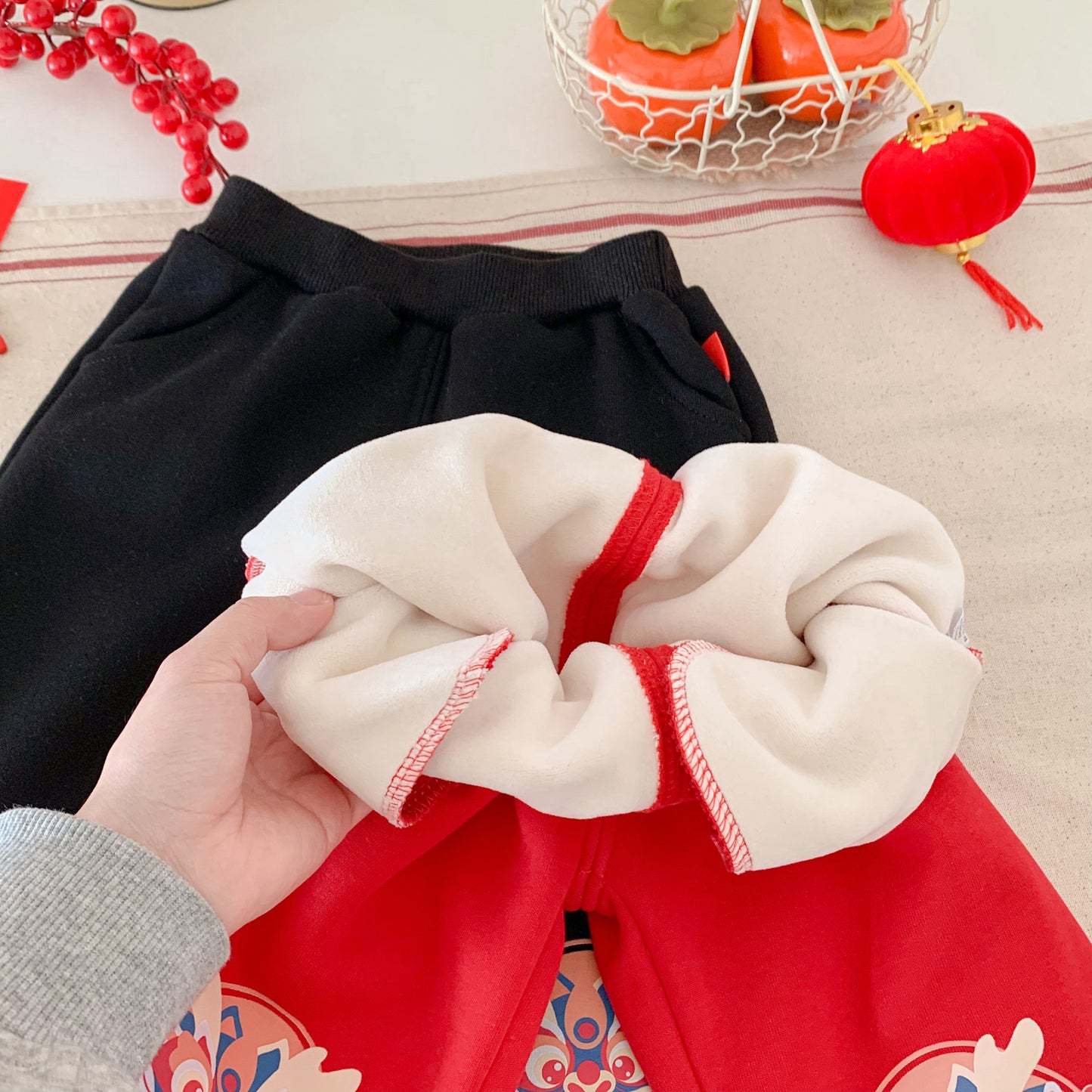 CA24011807秋冬季龍年拜年兒童加絨褲卡通休閒男女褲子外穿保暖寶寶睡褲裝