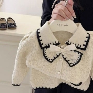 CF25091920女童秋季春季潮流蝴蝶結裙裙兒童小香風時尚針織套裝