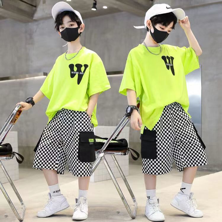 FB24070109男童夏裝套裝2024新款夏季兒童中大童短袖T恤男孩帥氣韓版兩件套