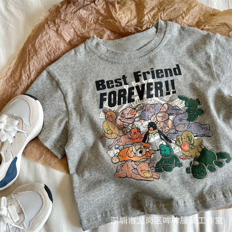 Z25030929爆款!夏季100%純棉吸汗兒童短袖男童女童卡通半袖上衣中小寶T恤