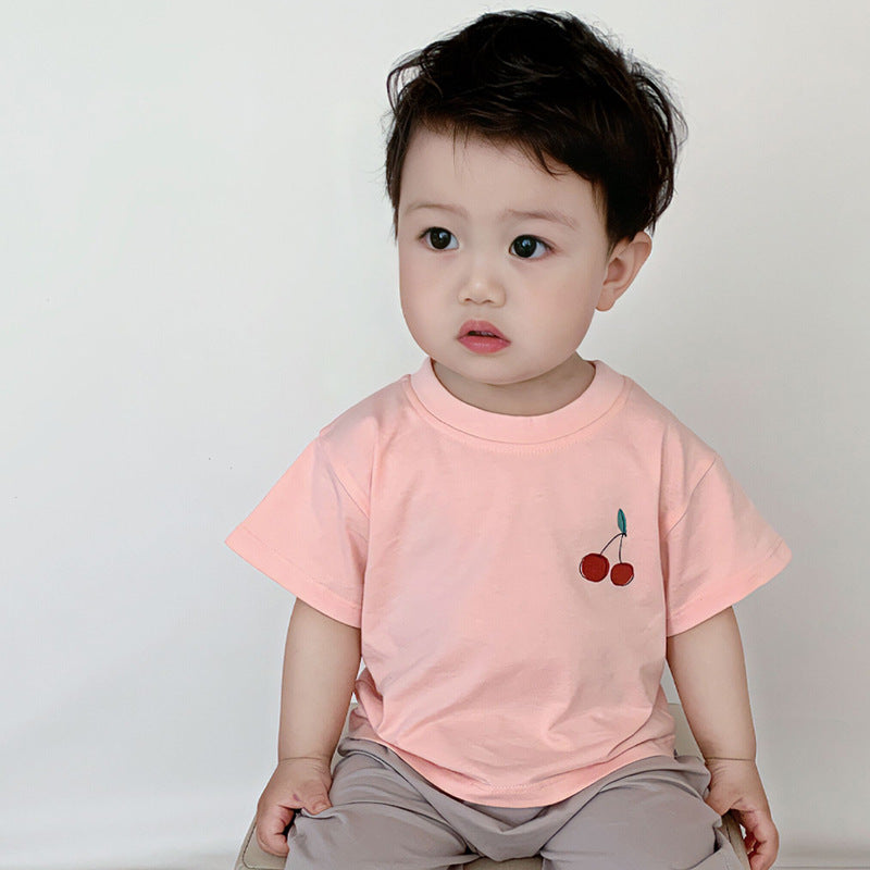 CA25052107寶寶純棉短袖夏季薄款吸汗T恤男女兒童簡約圓領半袖涼快吸汗上衣