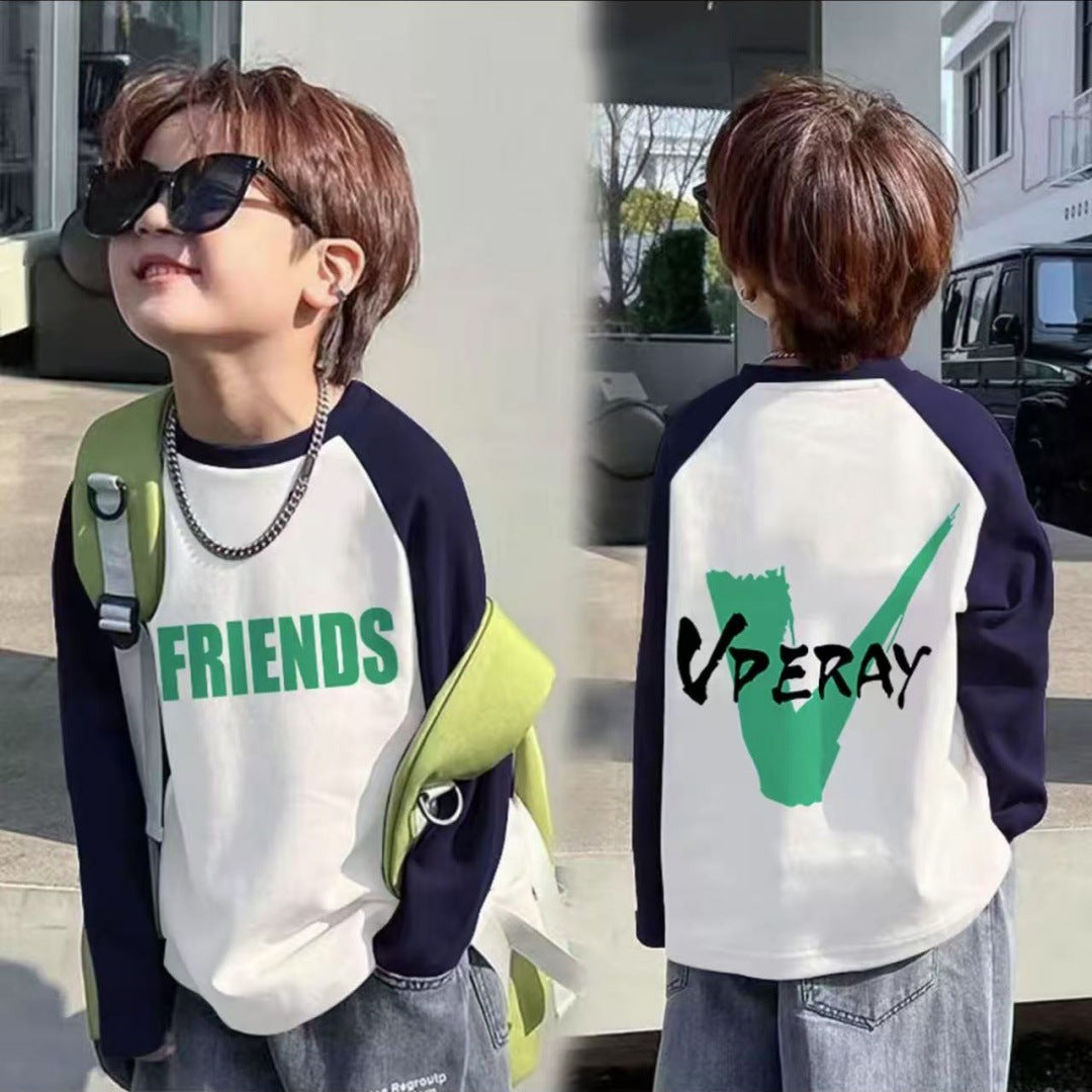 CE25091906男童長袖兒童T恤春秋裝新款大童春秋純棉打底成型帥氣上衣