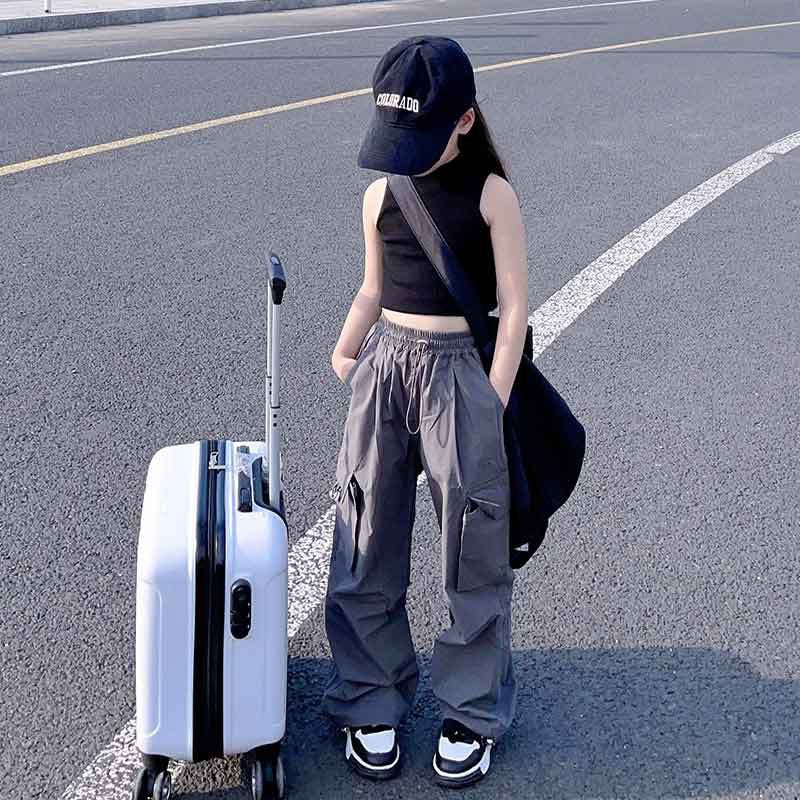 Z24090101女童裝時尚洋氣設計感小眾春秋新款兒童網紅休閒百搭工裝長褲