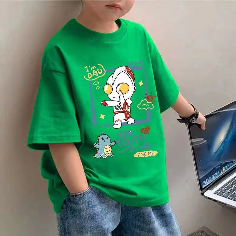 Z25030919 100%純棉男童短袖t恤童裝夏季新帥氣兒童上衣半袖中大童夏裝潮