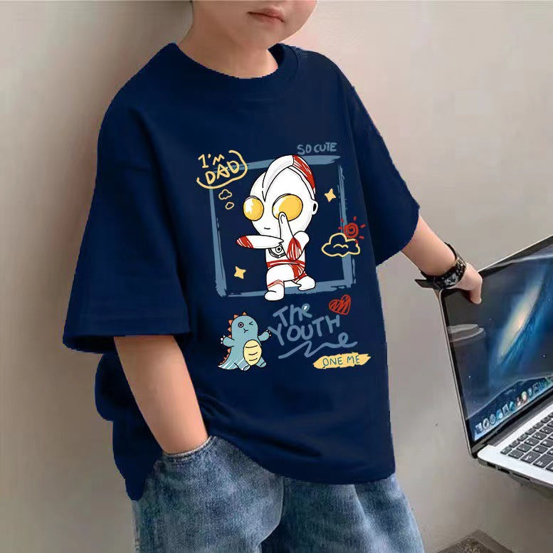 Z25030919 100%純棉男童短袖t恤童裝夏季新帥氣兒童上衣半袖中大童夏裝潮